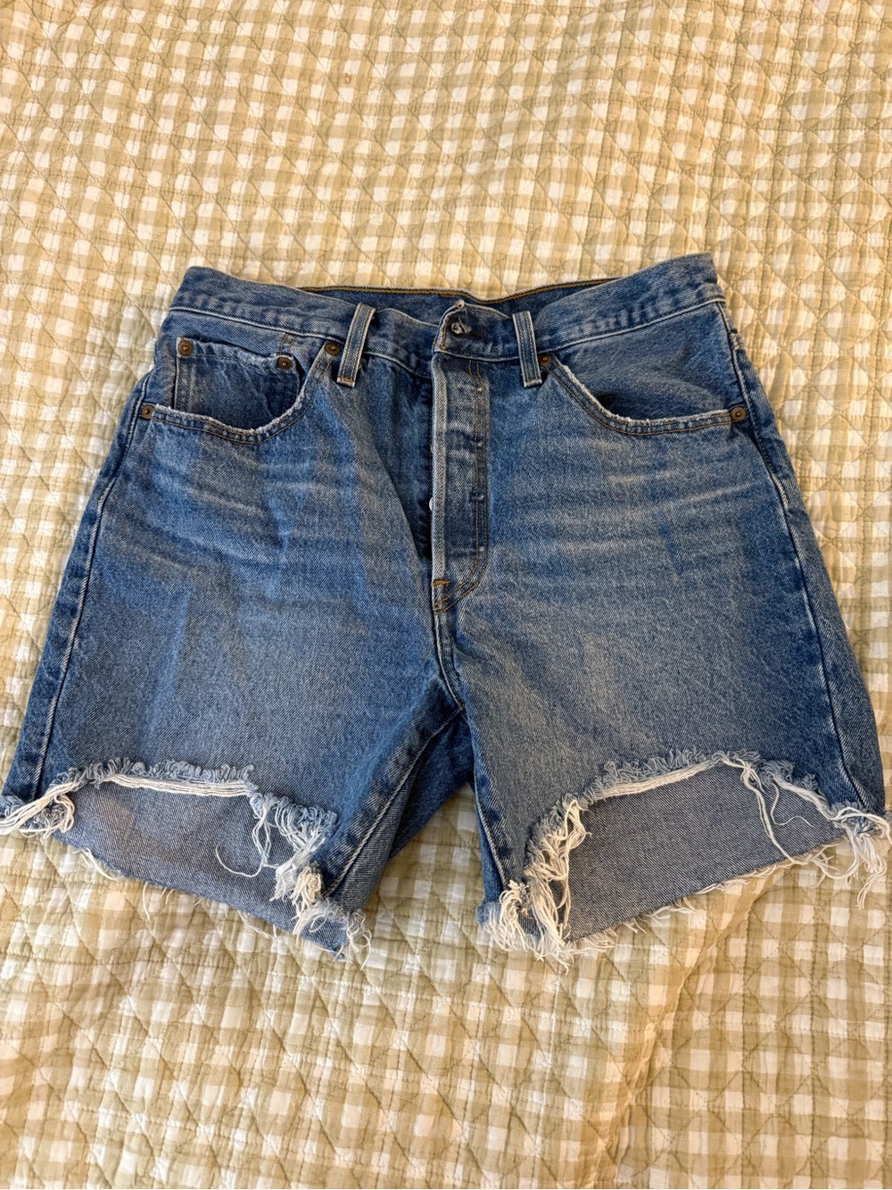 Levi’s Frayed Hem Blue Denim Shorts